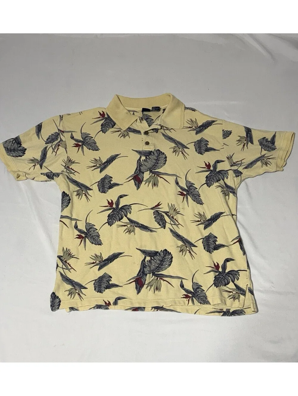 Vintage Cherokee Brand Golf Polo, Yellow, Floral, Size Medium